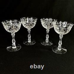 4 Fostoria Navarre Crystal Etched 5-1/2 Champagne/ Wine Glasses EUC