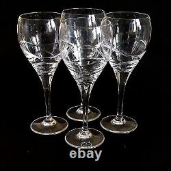 4 (Four) DUBLIN CRYSTAL Wave Cut Lead Crystal Tulip Wine Glasses Signed DISCONT