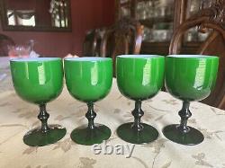 4 Italian Vintage Carlo Morretti Cased Glass Green Wine Glasses! Good Price