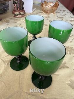 4 Italian Vintage Carlo Morretti Cased Glass Green Wine Glasses! Good Price