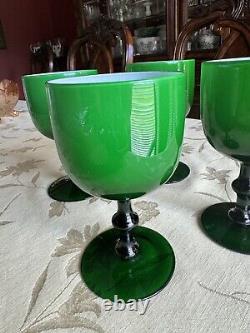 4 Italian Vintage Carlo Morretti Cased Glass Green Wine Glasses! Good Price