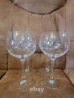 4 Pc Vintage Tiffany & Co Crystal Water Goblet Wine Glasses Etched Made USA 7