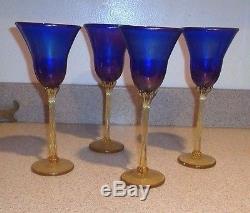4 Rick Strini Hand Blown stem wine goblets Signed, vintage early 1970's