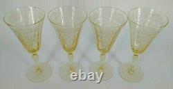 4 Tiffin 8 Flanders Yellow Tall Wine Glasses c. 1927-1935 Vintage