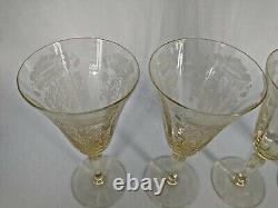 4 Tiffin 8 Flanders Yellow Tall Wine Glasses c. 1927-1935 Vintage