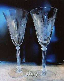 4 Tiffin Glass Elegant Etched La Fleur Pattern Clear Wine Goblets Vintage 1930s
