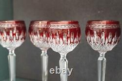 4 VINTAGE, Waterford Crystal Ruby Red Clarendon Wine Hock Glasses, MINT