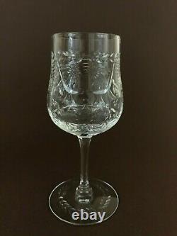 4 VTG Seneca Signed Dorchester SENDORC Cut Crystal Floral Wine Glasses 6 3/8'