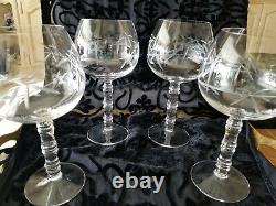 4 Vintage 24 Ounce! Etched Bamboo Balloon Tall Wine Glasses W Clear Bamboo Stems