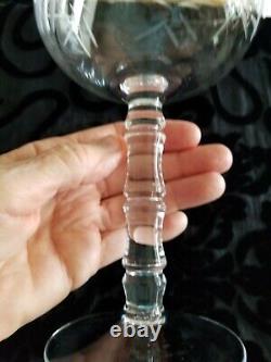 4 Vintage 24 Ounce! Etched Bamboo Balloon Tall Wine Glasses W Clear Bamboo Stems