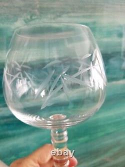 4 Vintage 24 Ounce! Etched Bamboo Balloon Tall Wine Glasses W Clear Bamboo Stems
