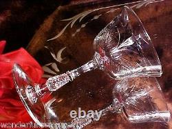 4 Vintage 4oz CUT CRYSTAL Wine CORDIAL Glasses FLOWERS & LEAVES Half TWIST Stems