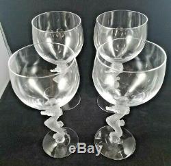 4 Vintage Art Deco, Bayel Frosted Seahorse Stem Claret Wine Glasses, 7, France
