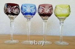 4 Vintage Bohemian Czech Crystal Cut To Clear Wine Goblets