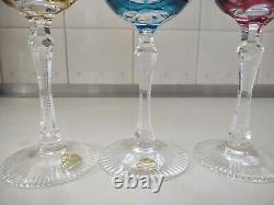 4 Vintage Bohemian Harlequin Coloured Cut Lead Crystal Wine Glass 19.5 cm
