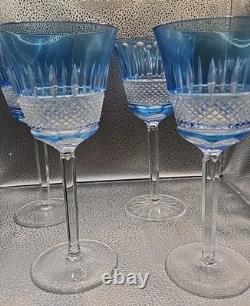 4 Vintage Cobalt Blue Cut To Clear Crystal Goblets Saint Louis