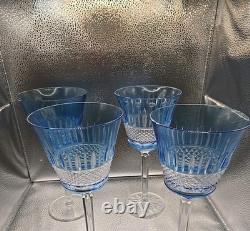 4 Vintage Cobalt Blue Cut To Clear Crystal Goblets Saint Louis