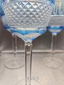 4 Vintage Cobalt Blue Cut To Clear Crystal Goblets Saint Louis
