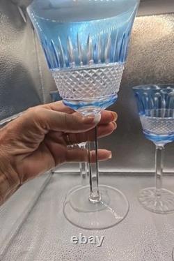 4 Vintage Cobalt Blue Cut To Clear Crystal Goblets Saint Louis