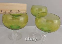 4 Vintage Cristallerie St. Louis Green Kuppa Etched Wine Glasses 6.5 Tall