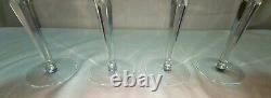 4 Vintage Crystal Bohemian Ruby Cranberry Cut to Clear Long Stem Glasses MATCH