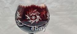 4 Vintage Crystal Bohemian Ruby Cranberry Cut to Clear Long Stem Glasses MATCH