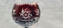 4 Vintage Crystal Bohemian Ruby Cranberry Cut to Clear Long Stem Glasses MATCH
