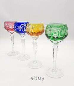 4 Vintage Crystal Cut to Clear Bohemian Tall Wine Glasses