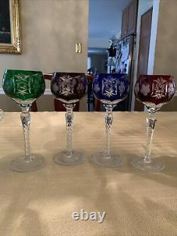4 Vintage Crystal Cut to Clear Bohemian Tall Wine Hock Glasses