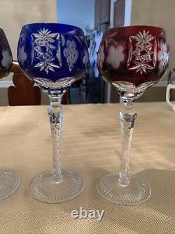 4 Vintage Crystal Cut to Clear Bohemian Tall Wine Hock Glasses