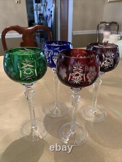 4 Vintage Crystal Cut to Clear Bohemian Tall Wine Hock Glasses