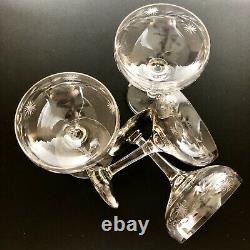 4 Vintage Crystal Etetched Stemware Glass Champagne Wine Cocktail Coupe Set of 4
