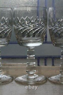 4 Vintage Elegant Cut Crystal Wine Glasses Ice Cube Block Stem