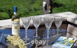 4 Vintage Etched CRYSTAL Wine glasses Water Goblets, Fostoria, Chintz