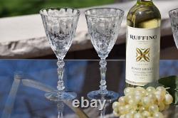 4 Vintage Etched CRYSTAL Wine glasses Water Goblets, Fostoria, Chintz