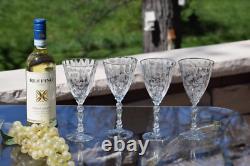 4 Vintage Etched CRYSTAL Wine glasses Water Goblets, Fostoria, Chintz