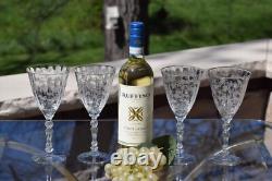 4 Vintage Etched CRYSTAL Wine glasses Water Goblets, Fostoria, Chintz