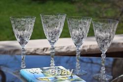 4 Vintage Etched CRYSTAL Wine glasses Water Goblets, Fostoria, Chintz