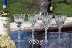 4 Vintage Etched CRYSTAL Wine glasses Water Goblets, Fostoria, Chintz