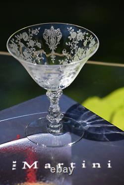 4 Vintage Etched Cocktail Martini Glasses, Cambridge, Rose Point, circa 1934
