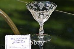 4 Vintage Etched Cocktail Martini Glasses, Cambridge, Rose Point, circa 1934