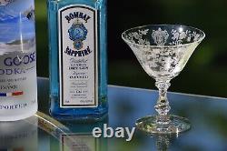 4 Vintage Etched Cocktail Martini Glasses, Cambridge, Rose Point, circa 1934