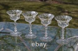 4 Vintage Etched Cocktail Martini Glasses, Cambridge, Rose Point, circa 1934