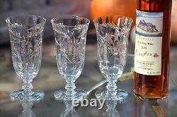 4 Vintage Etched Crystal Wine Glasses Water Goblets, Tiffin Franciscan 1960