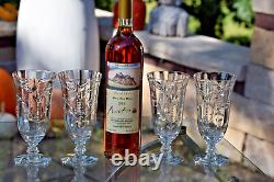 4 Vintage Etched Crystal Wine Glasses Water Goblets, Tiffin Franciscan 1960