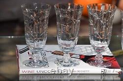 4 Vintage Etched Crystal Wine Glasses Water Goblets, Tiffin Franciscan 1960