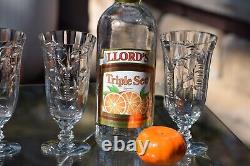 4 Vintage Etched Crystal Wine Glasses Water Goblets, Tiffin Franciscan 1960