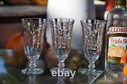 4 Vintage Etched Crystal Wine Glasses Water Goblets, Tiffin Franciscan 1960