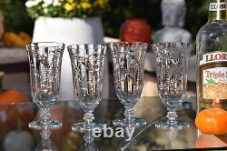 4 Vintage Etched Crystal Wine Glasses Water Goblets, Tiffin Franciscan 1960