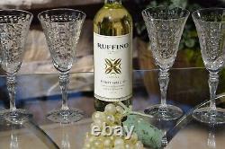 4 Vintage Etched Tall Wine Glasses Water Goblets, 1950's